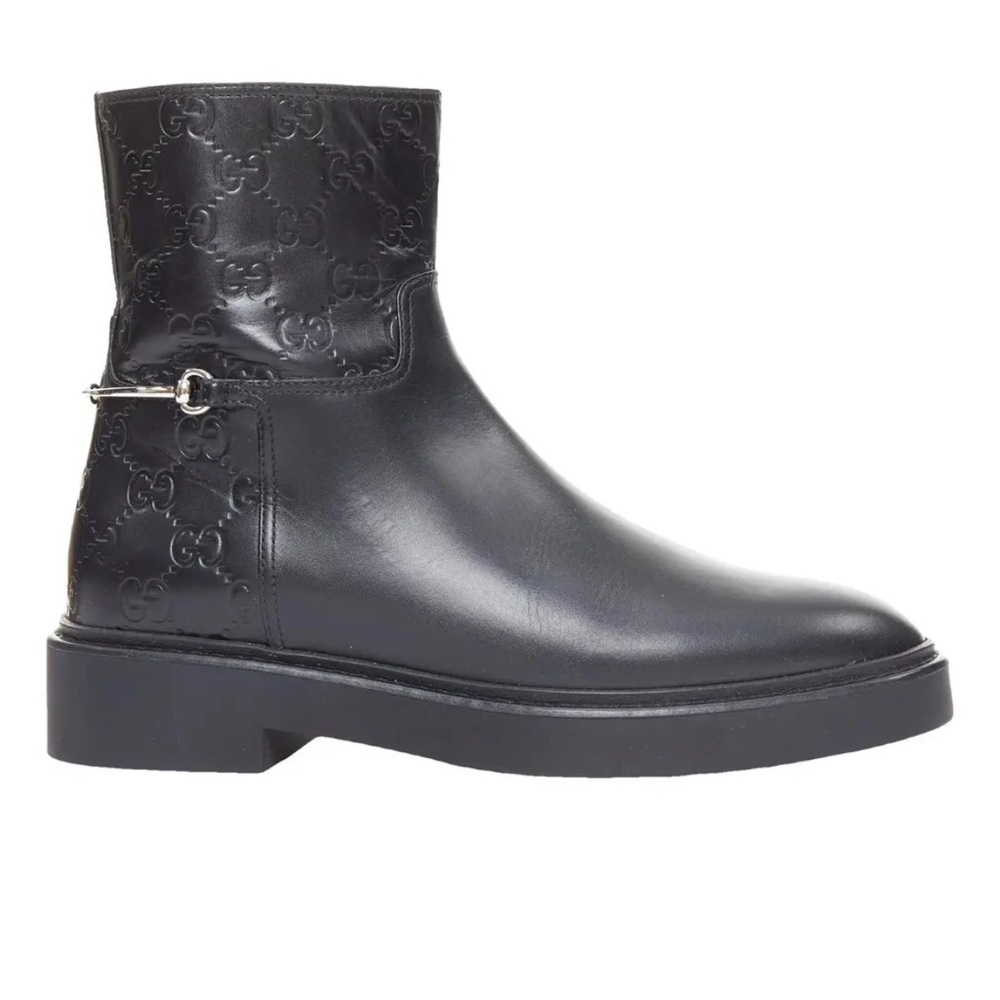 Gucci Black Logo-Embossed Leather Ankle Booties